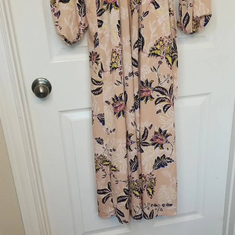 The Jetset Diaries Floral Long Sleeve Maxi Dress Tan Black Below Knee Size Small - Picture 8 of 14